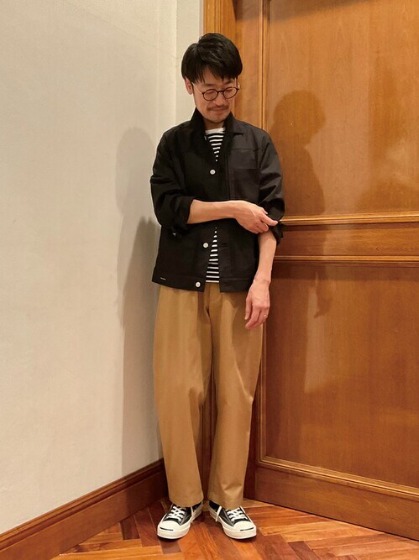 コーデ1：ブラック×ボーダー