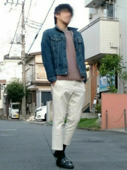 コーデ4：ブルー×ベージュセーター