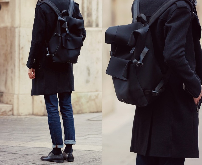 コーデ2：革リュック×セットアップコーデ