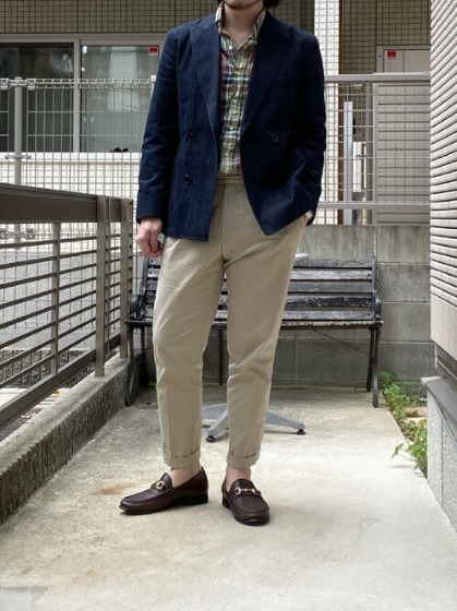 コーデ1：ブルー×チェックシャツ