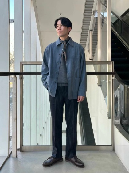 スウェード×ストライプパンツ