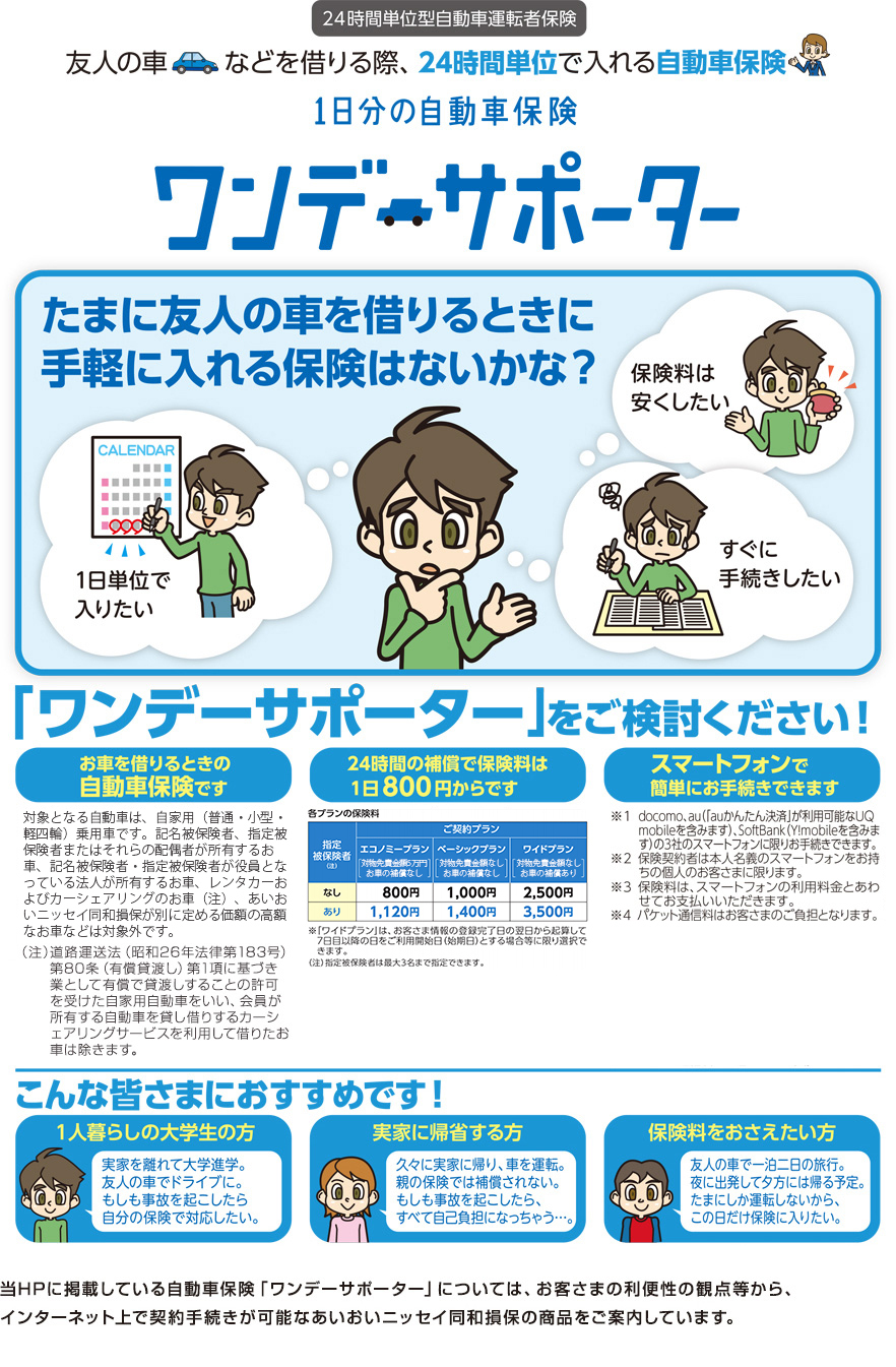 ワンデーサポーター 24時間単位型自動車運転者保険 コープデリ保険センター