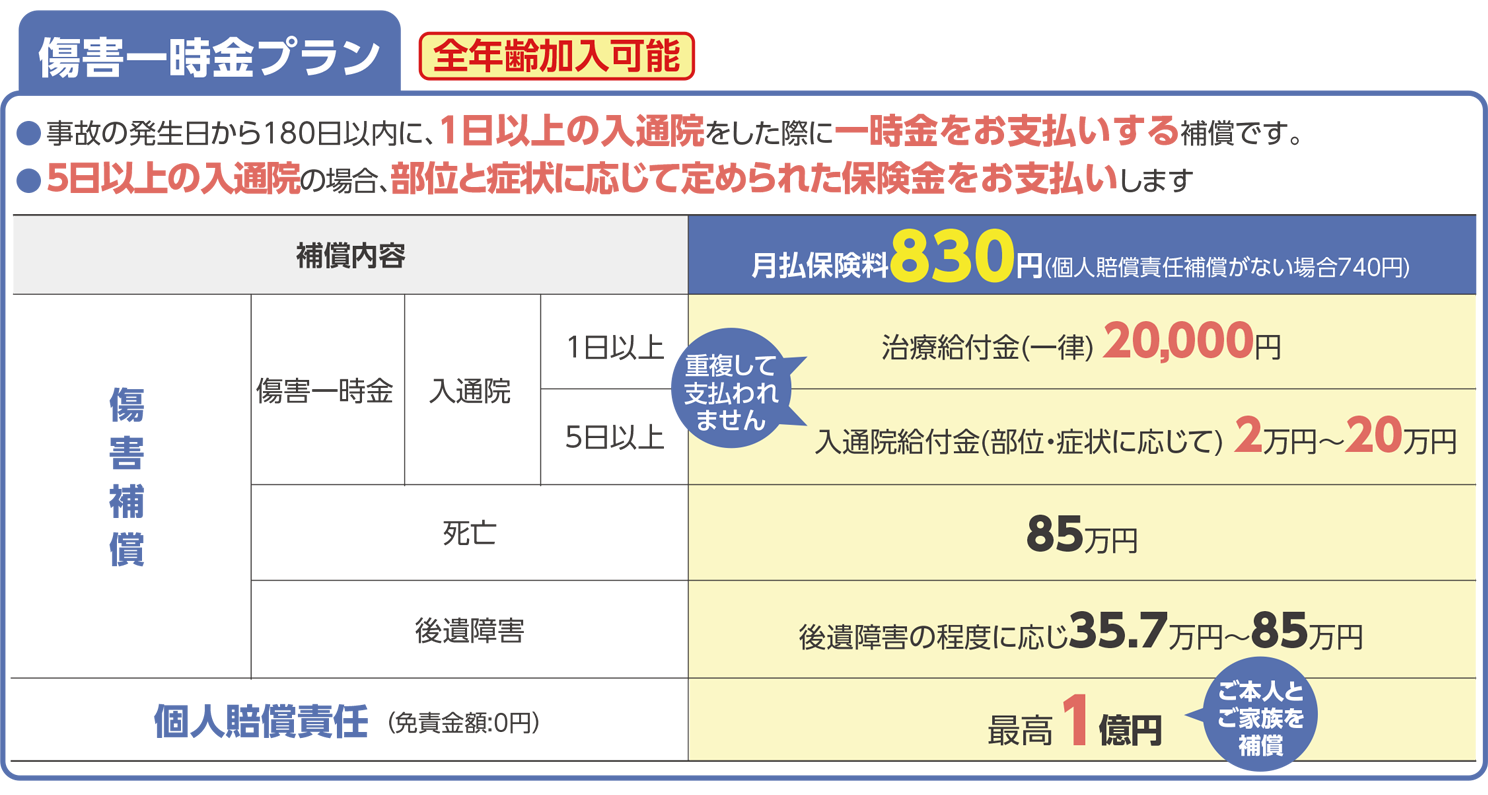 傷害一時金プラン:保険料のイメージ