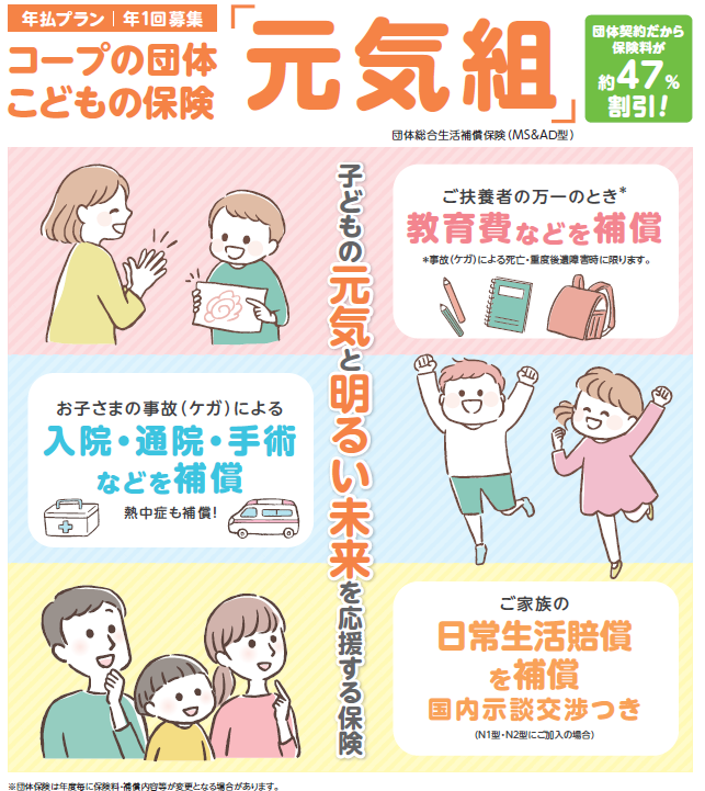 コープの団体こどもの保険「元気組」のイメージ