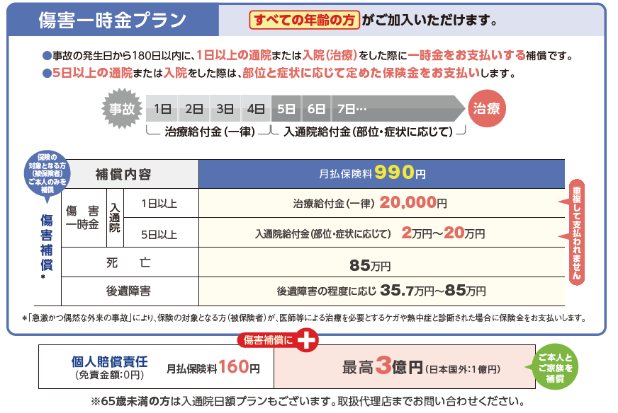 傷害一時金プラン：保険料のイメージ