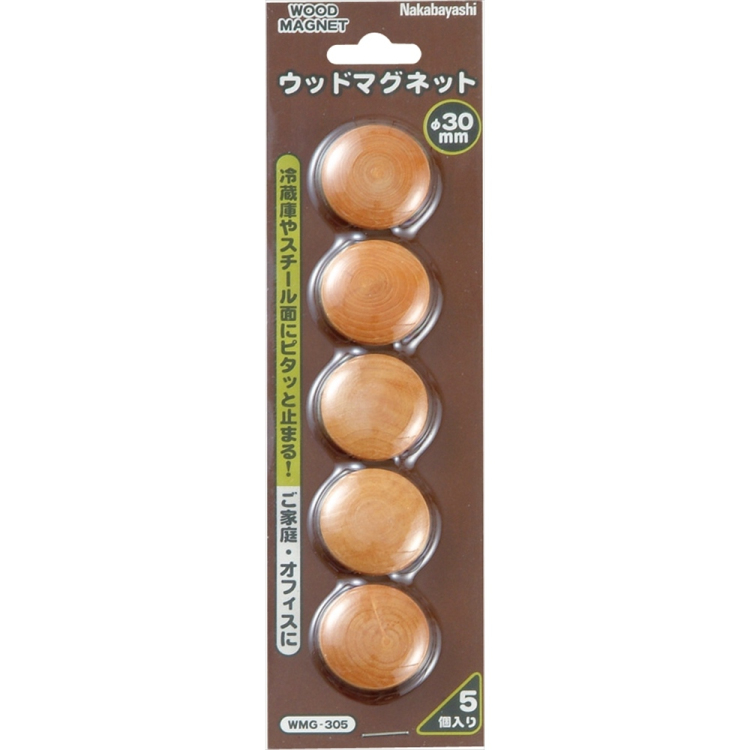 ナカバヤシ ウッドマグネットナチュラル木目直径30mm WMG-305NMナチュラル木目