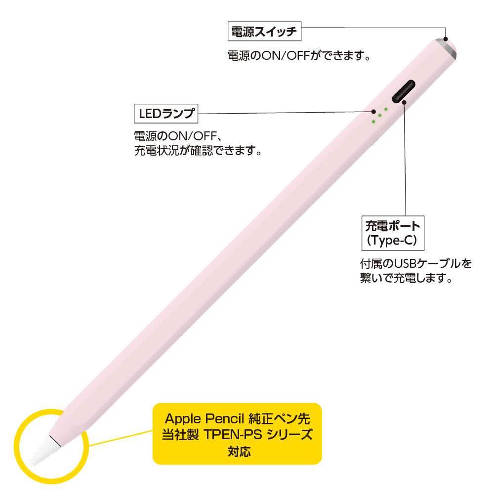 iPad専用充電式タッチペン／ペールピンク TPEN-001P（tm