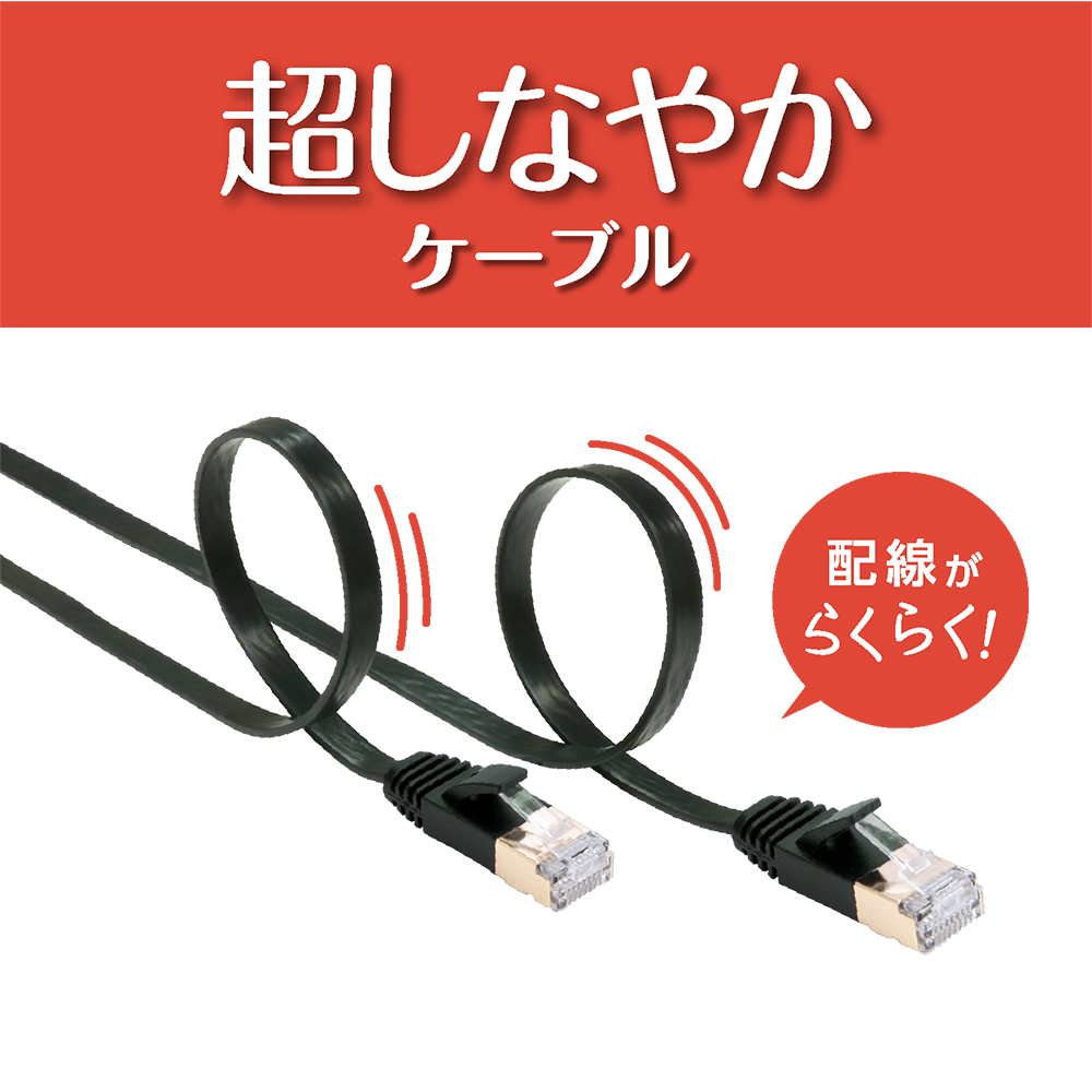 CAT.7 LANケーブル フラット 1m／黒 C7-F010BK | ナカバヤシダイレクト
