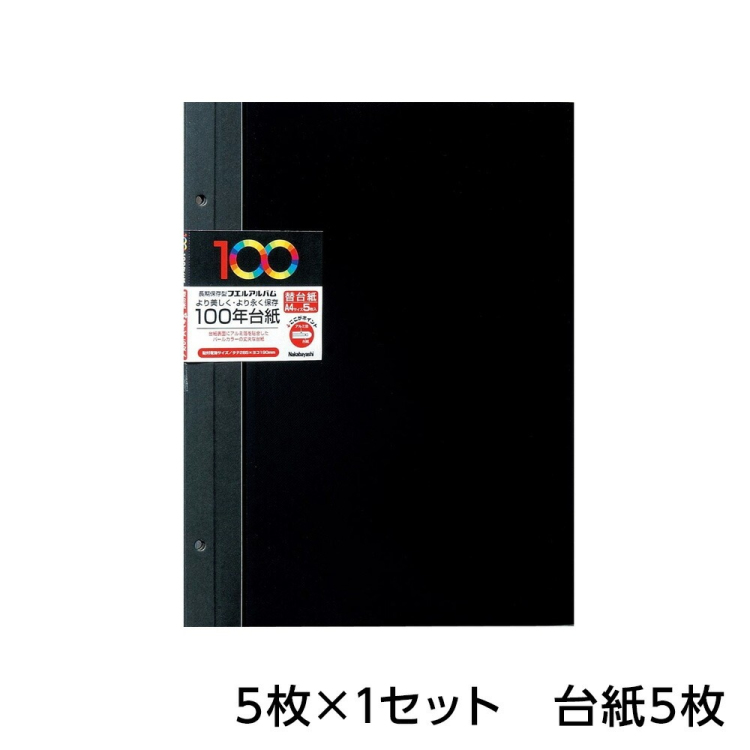 ナカバヤシ 100年台紙フリー替台紙 A4 アH-A4FR-5Dブラック (5枚組