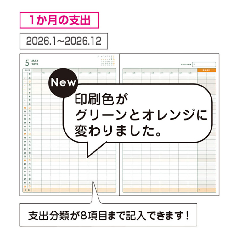 20%OFF】【2026年度版 手帳】 ナカバヤシ マンスリー家計簿2026／A5