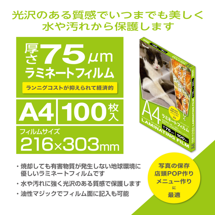 ナカバヤシ ラミネートフィルム75-100/A4 LPR-A4E2-75