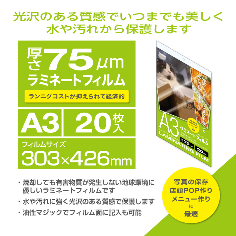 ナカバヤシ ラミネートフィルム75-20/A3 LPR-A3E2-75SP