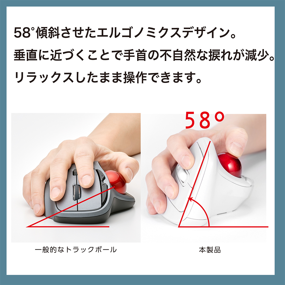 ナカバヤシ 無線エルゴ静音5ボタン光学式トラックボール／ホワイト MUS