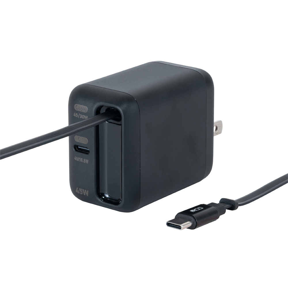 ナカバヤシ　リールケーブル付USB　PD充電器45W／ブラック　JYU-ACR0145BK　(tm)の商品画像