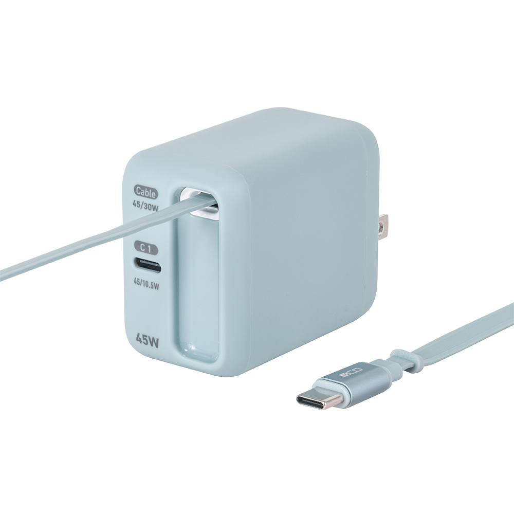 ナカバヤシ　リールケーブル付USB　PD充電器45W／ブルーグレー　JYU-ACR0145BL　(tm)の商品画像