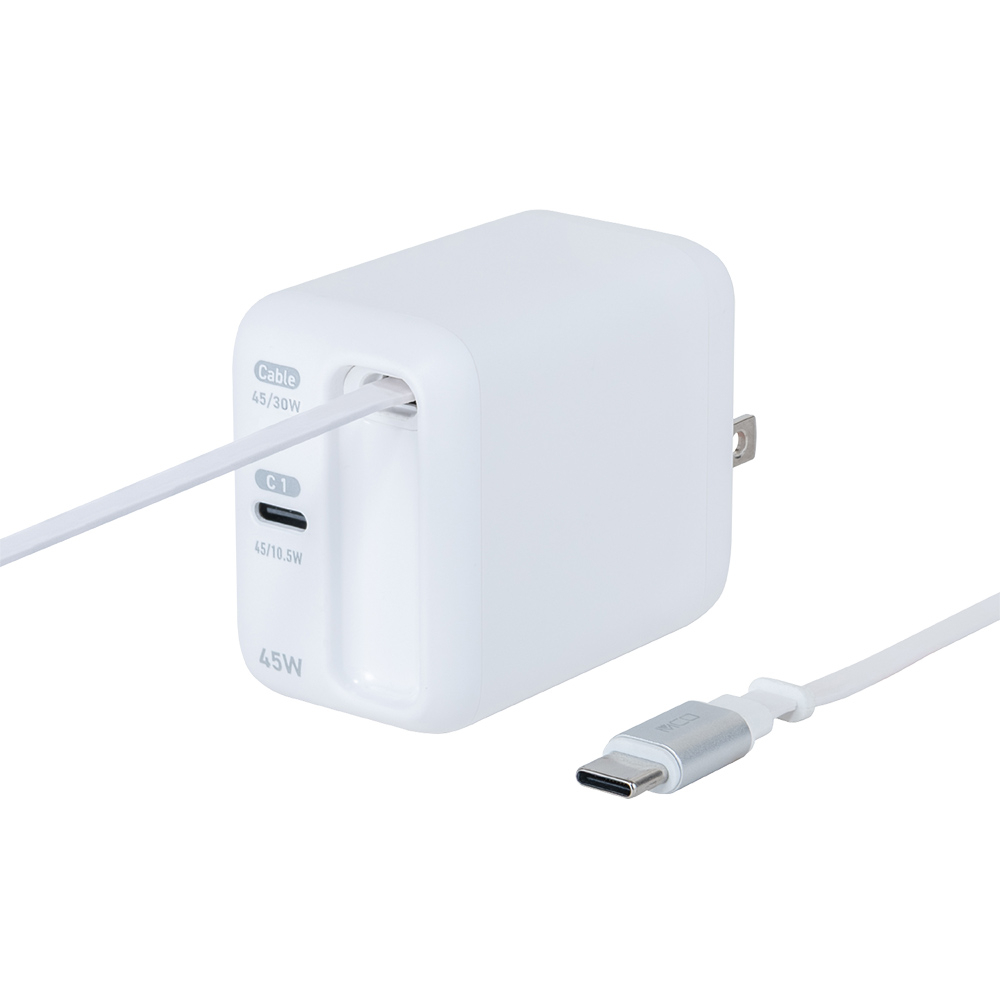 ナカバヤシ　リールケーブル付USB　PD充電器45W／ホワイト　JYU-ACR0145W　(tm)の商品画像