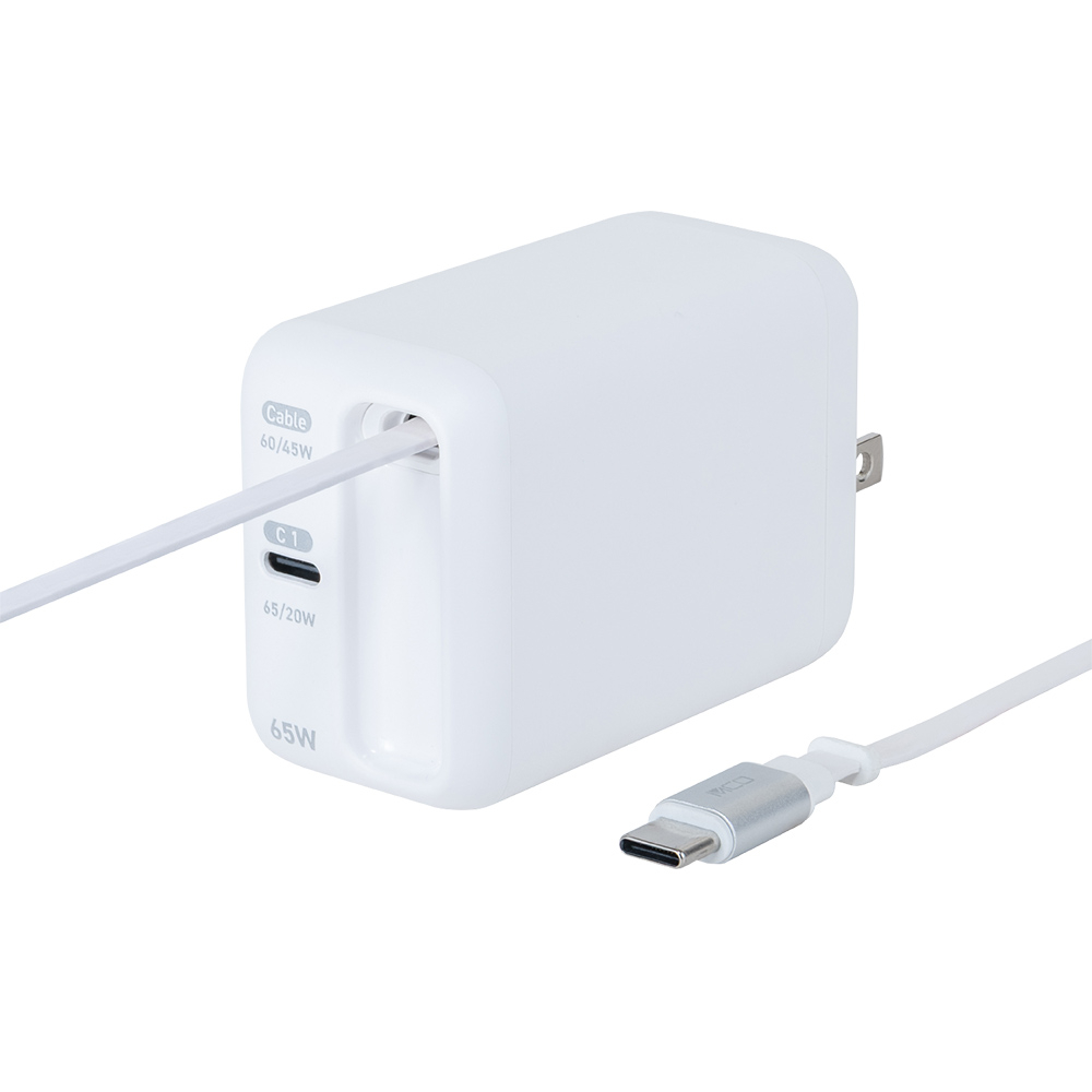 ナカバヤシ　リールケーブル付USB　PD充電器65W／ホワイト　JYU-ACR0165W　(tm)の商品画像