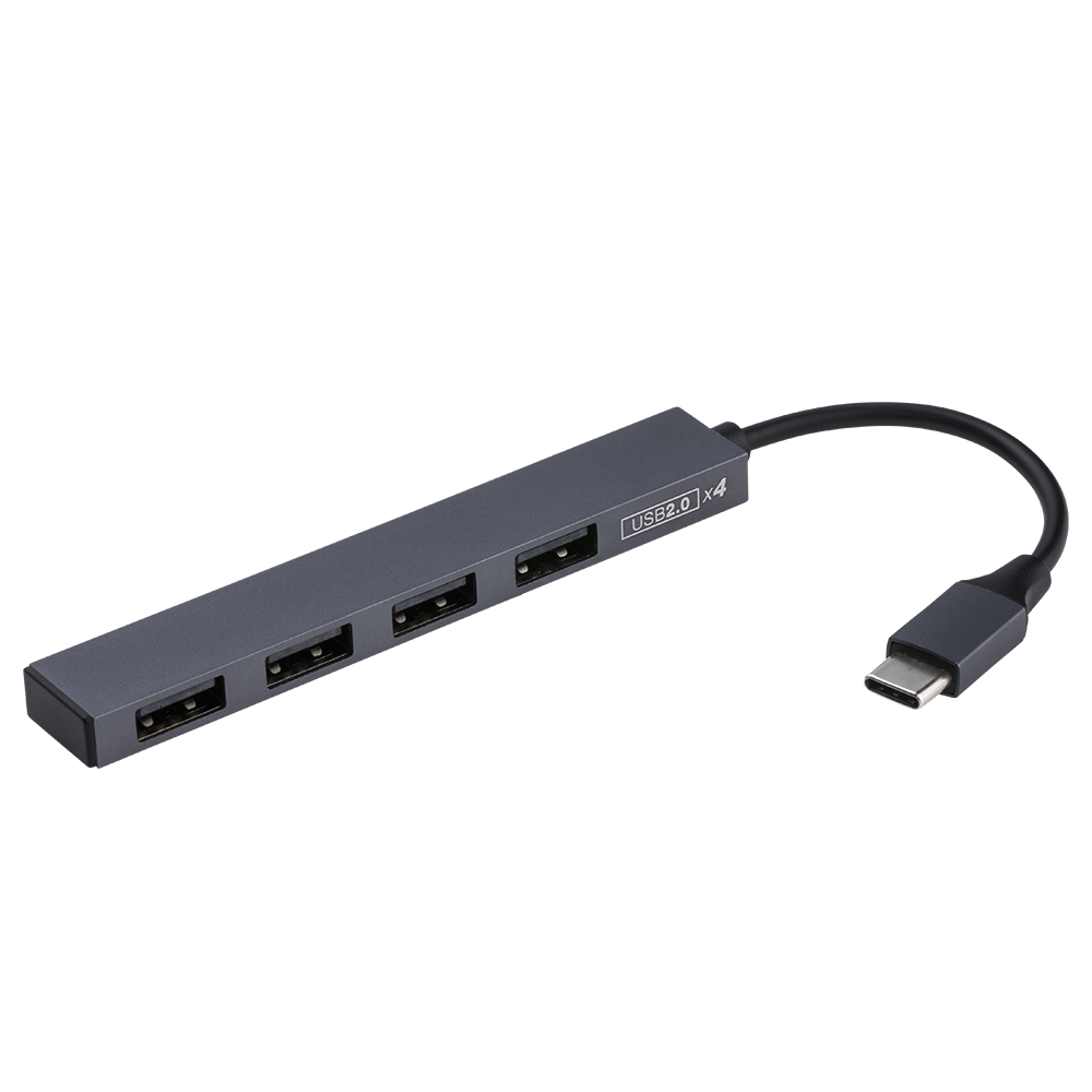 ナカバヤシ アルミ極薄USBハブ【STIX】シリーズ USB2.0 Type-C 4ポート変換ハブ/グレー UH-C2584GY (tm) の商品画像
