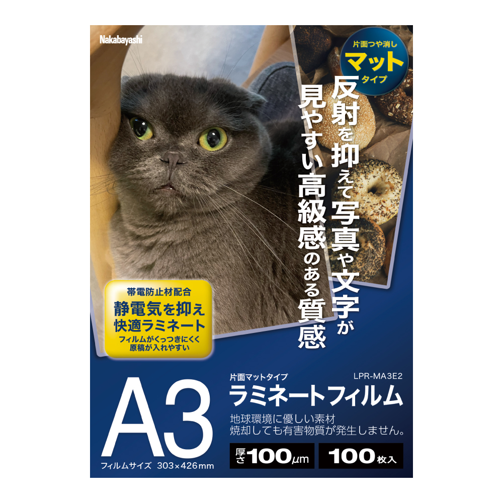 ナカバヤシ ラミネートフィルムE2マット 100μm 100枚入 A3 LPR-MA3E2 (tm)の商品画像