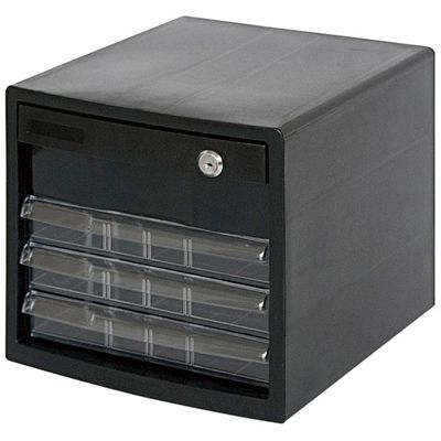 ナカバヤシ A4レターケース4段(カギ付き深1+浅3) ブラック A4E-SK4B