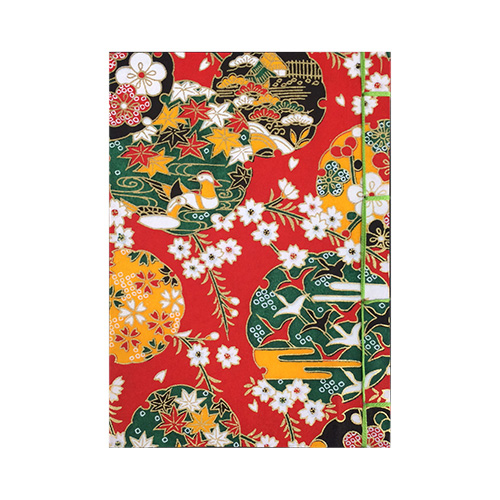 ナカバヤシ 和綴帖/A6サイズ/横綴じ 文様レッド(糸の色:黄緑 ) ノ-WTJ-A6-3