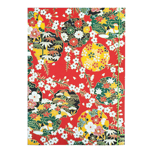 ナカバヤシ 和綴帖/A5サイズ/横綴じ 文様レッド(糸の色:黄緑 ) ノ-WTJ-A5-3