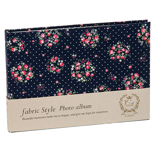 ナカバヤシ ファブリック ブック式フリーアルバム/100年台紙/B6サイズ ラブリーフラワー アH-B6B-135-DB ダークブルー