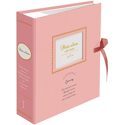 ナカバヤシ 背角無線綴じ ポケットアルバム(窓・リボン付) L判2段 1PLW-201-2-P アンティーク ピンク