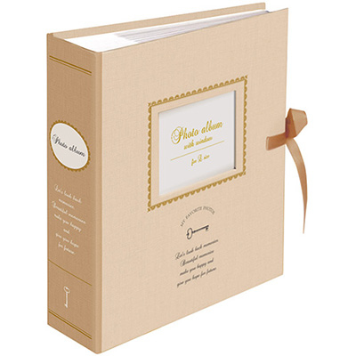 ナカバヤシ 背角無線綴じ ポケットアルバム(窓・リボン付) L判2段 1PLW-201-2-V アンティーク ベージュ