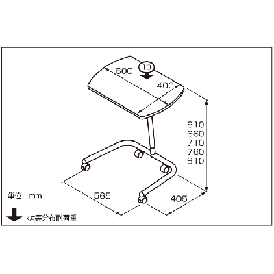 ナカバヤシ キャスターテーブル 高さ可変タイプ FDC-202DM ダーク木目