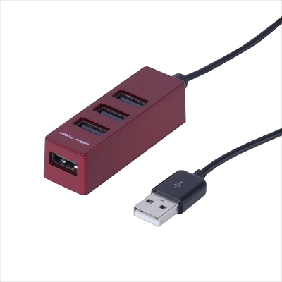 ナカバヤシ USB2.0 4ポートハブ 0.3m レッド UH-2404R (tm)