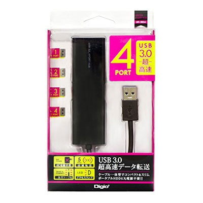 ナカバヤシ Digio2 USB3.0 4ポートハブ スリム ブラック UH-3034BK (tm)