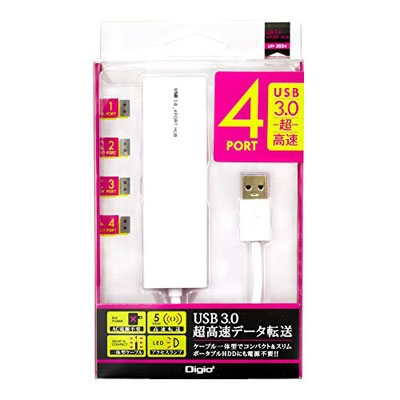 ナカバヤシ Digio2 USB3.0 4ポートハブ スリム ホワイト UH-3034W (tm)
