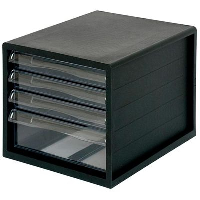 ナカバヤシ A4レターケース4段(浅3+深1) ブラック A4E-04B