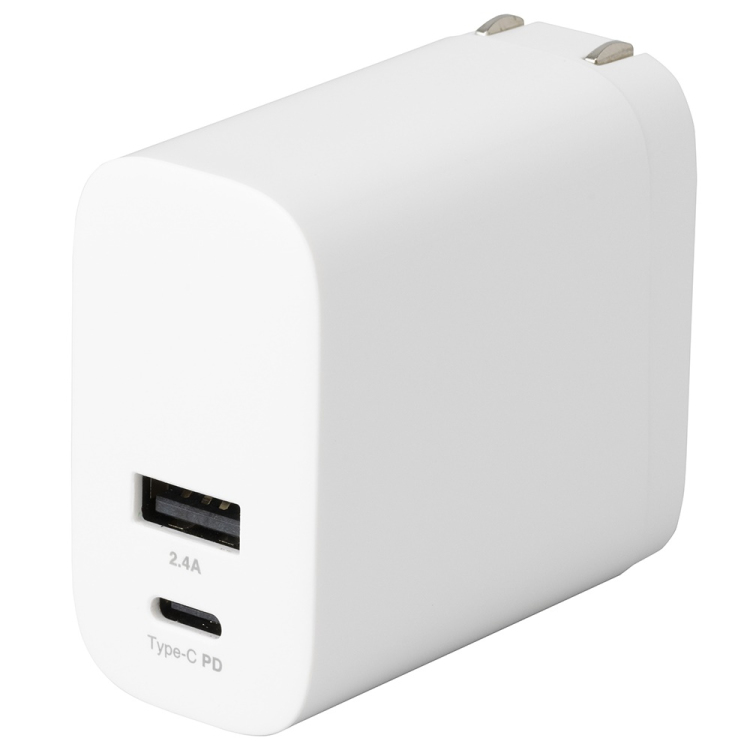 ナカバヤシ 30W PD充電対応 Type-C 1ポート+USB-A 1ポート充電器/ホワイト JYU-ACU07W (tm)