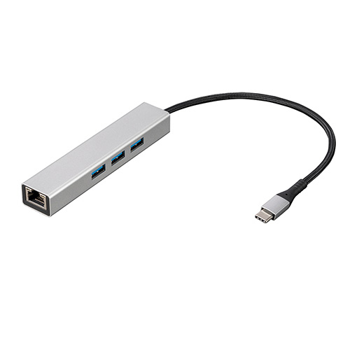 ナカバヤシ LANアダプタ付USB3.2Gen1Type-C 3ポート変換アルミハブ/シルバー UH-C3L343SL (tm)