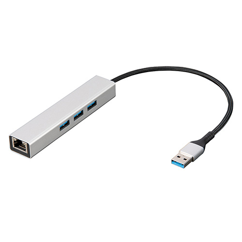 ナカバヤシ LANアダプタ付USB3.2Gen1Type-A 3ポートアルミハブ/シルバー UH-3L353SL (tm)