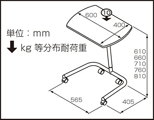 ナカバヤシ キャスターテーブル 高さ可変タイプ FDC-202DM ダーク木目