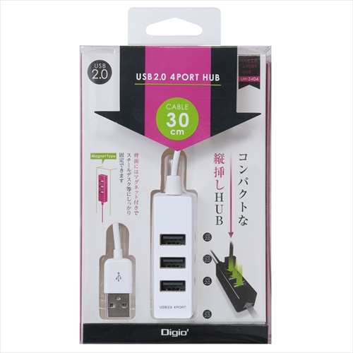 ナカバヤシ USB2.0 4ポートハブ 0.3m ホワイト UH-2404W (tm)