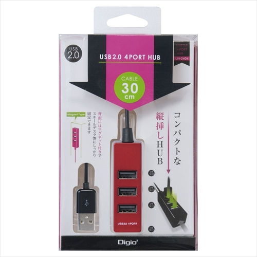 ナカバヤシ USB2.0 4ポートハブ 0.3m レッド UH-2404R (tm)