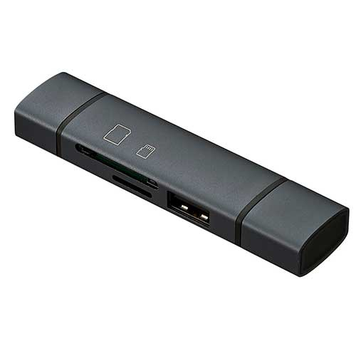 USB2.0 Type-C&Aアルミカードリーダー/グレー CRW-DCSD75GY (tm)