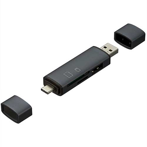 USB2.0 Type-C&Aアルミカードリーダー/グレー CRW-DCSD75GY (tm)