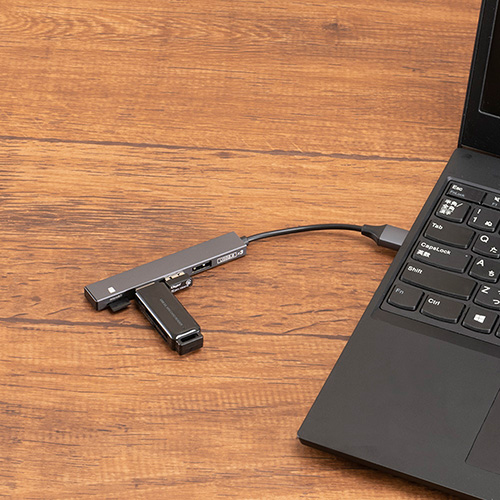 ナカバヤシ アルミ極薄USBハブ【STIX】シリーズ USB2.0 3ポートµSDカードリーダー・ライ COM-2MSD083GY (tm)