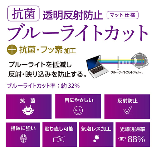 ナカバヤシ MacBook Air M2チップ搭載モデル用液晶保護フィルム/透明反射防止ブルーライトカット SF-MBA1302FLGBC