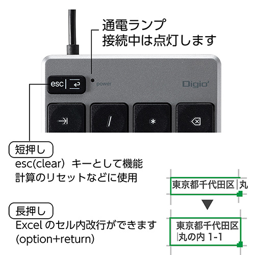 ナカバヤシ Mac用有線薄型テンキーボード/グレーボディ×ブラックキー