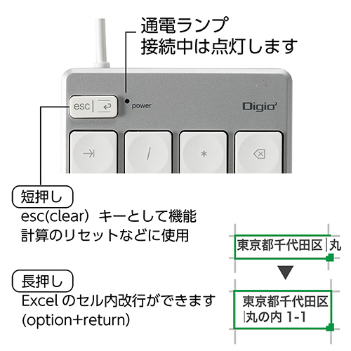 ナカバヤシ Mac用有線薄型テンキーボード/シルバーボディ×ホワイトキー