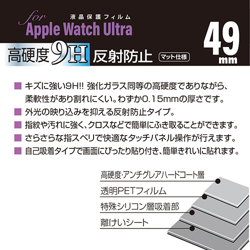 ナカバヤシ Apple Watch Ultra用 高硬度9Hフィルム/反射防止 SMW-AW491FLG9H (tm)