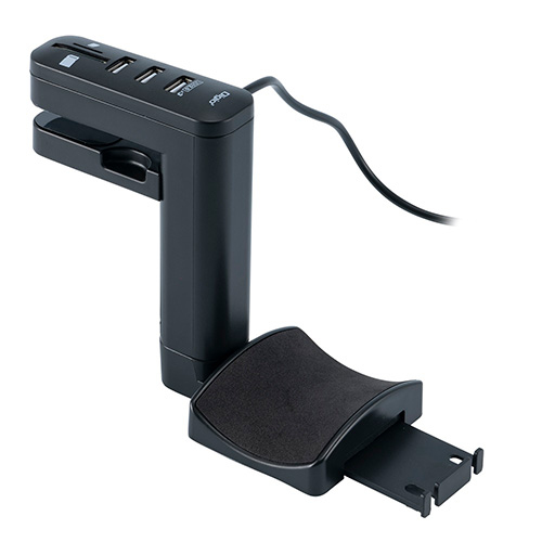 ナカバヤシ USB2.0 3ポートハブ+SD microSDカードリーダー /ライター付きヘッドホンフック HPH-002BK (tm)