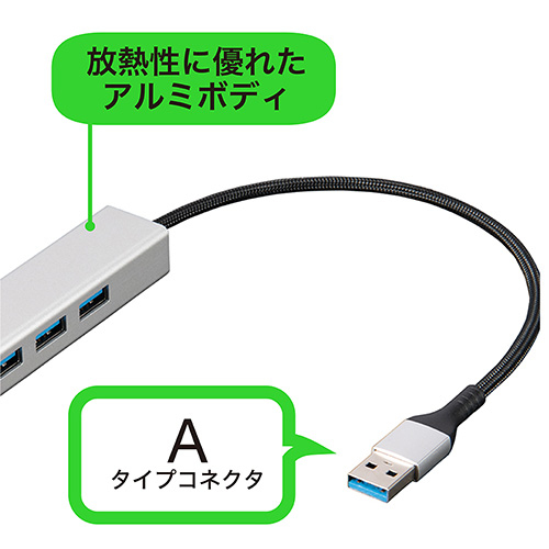 ナカバヤシ LANアダプタ付USB3.2Gen1Type-A 3ポートアルミハブ/シルバー UH-3L353SL (tm)