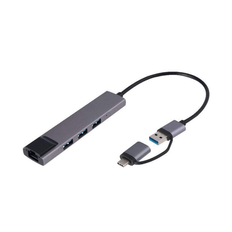LANアダプタ付き USB3.2 Gen1 Type-C & A 3ポートアルミハブ/グレー UH-C3L373GY